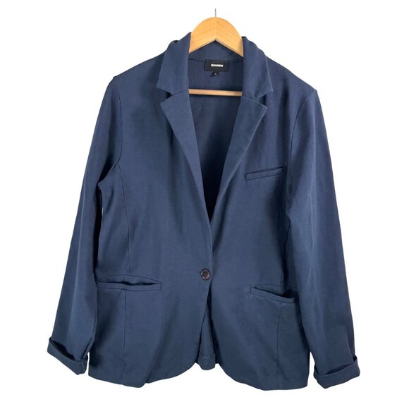 Monrow supima modal knit blazer one button navy side stripe sz L - Picture 1 of 7